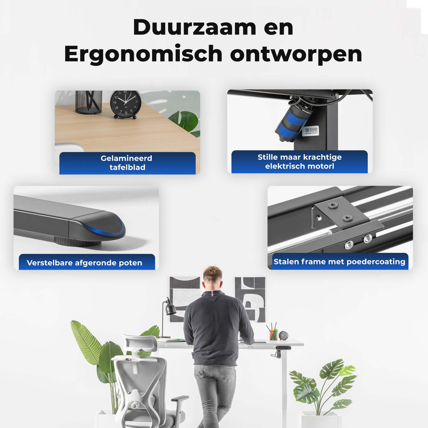 Ergonomisch werken met het Backerz Zit Sta Bureau Elektrisch voor een gezonde werkhouding.