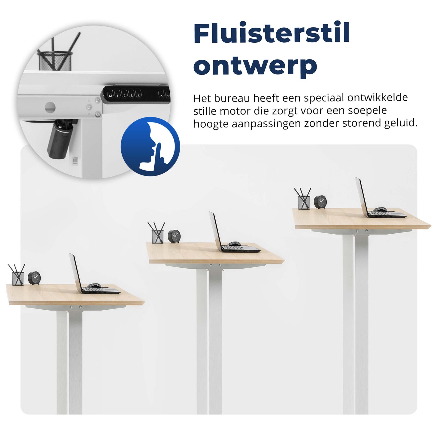 Een wit bureau met een laptop erop, perfect voor een moderne werkplek. Zit Sta Bureau Elektrisch van Backerz.