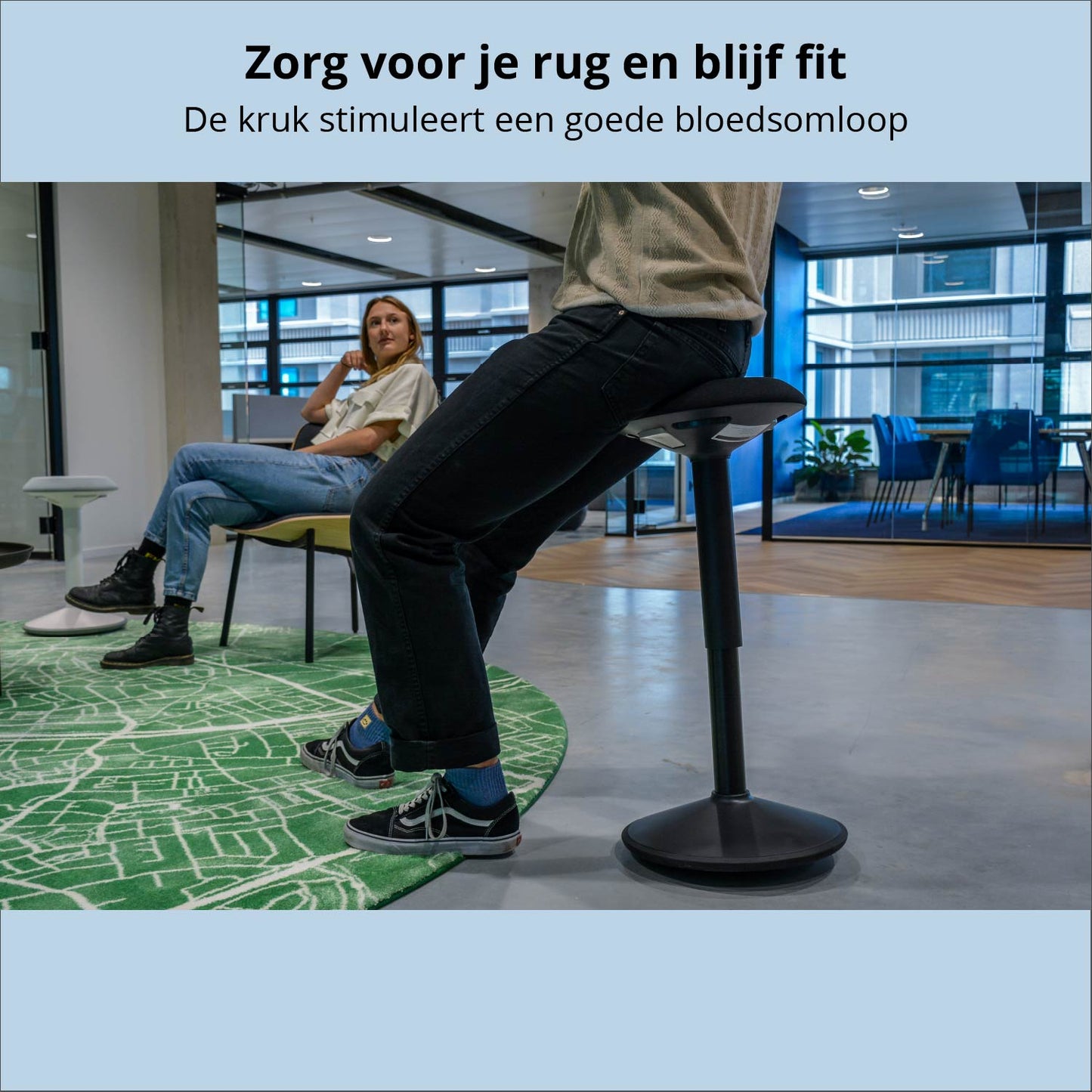 De wiebelkruk stimuleer een goede bloedsomloop. Hierdoor blijf je actief en fit tijdens het werken.