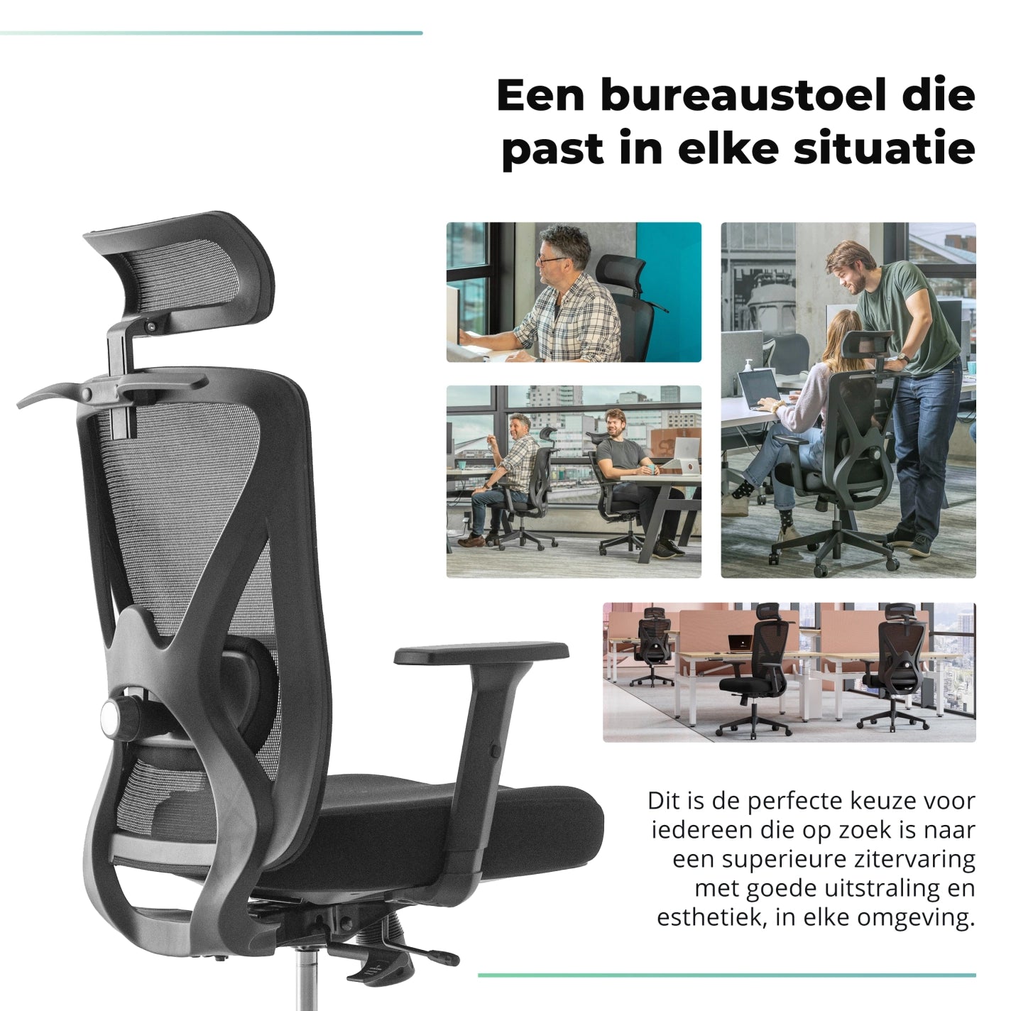 Comfortabele ergonomische bureaustoel met ademende stof en aanpasbare hoogte voor een betere werkervaring.