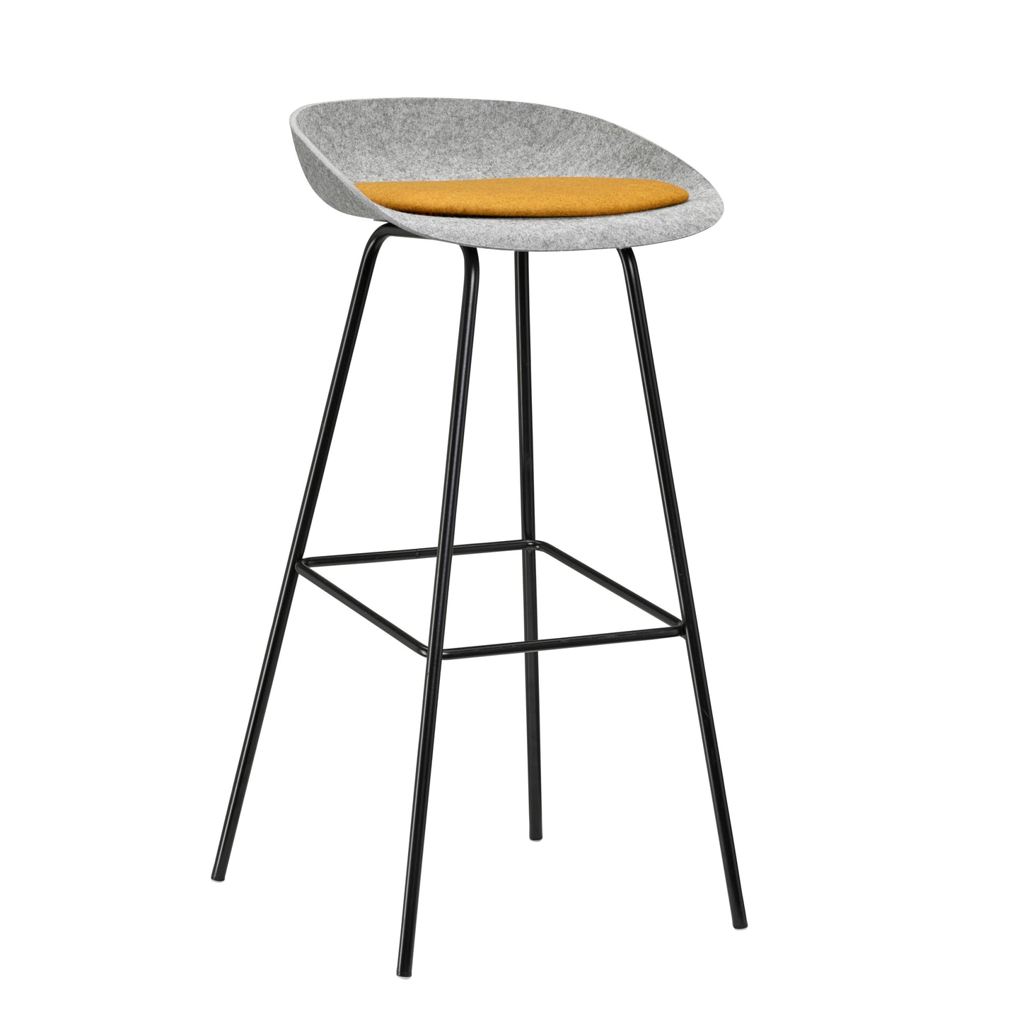 Duurzame grijze kruk met zwarte poten, vervaardigd uit 20 gerecyclede PET-flessen voor een milieuvriendelijke keuze.