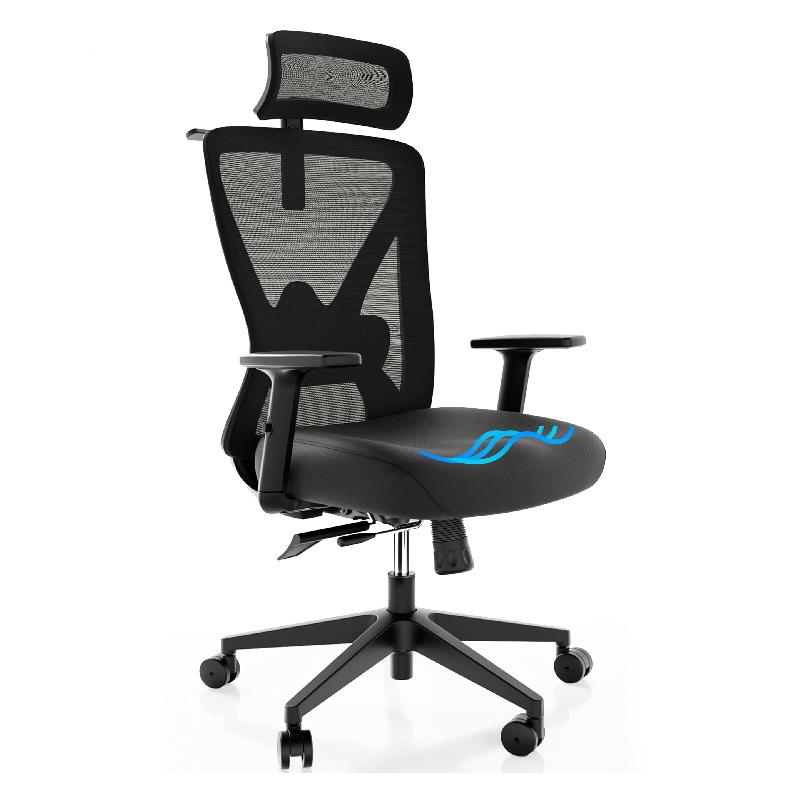 Zwarte bureaustoel met een zwart zit- en rugvlak, model Backerz Motion Mesh, perfect voor een moderne kantooromgeving.